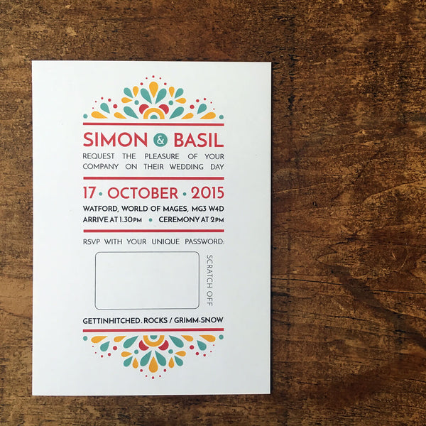 Modern, festival-feel wedding invitation