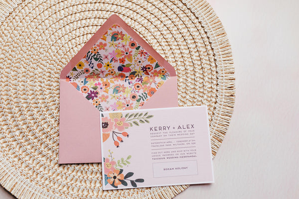 Floral, rustic wedding invitation