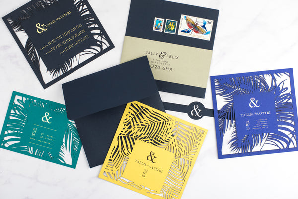 Pen & Fold: Palm Suite tropical save the date card