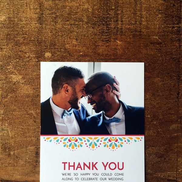 Modern, festival-feel thank you postcard