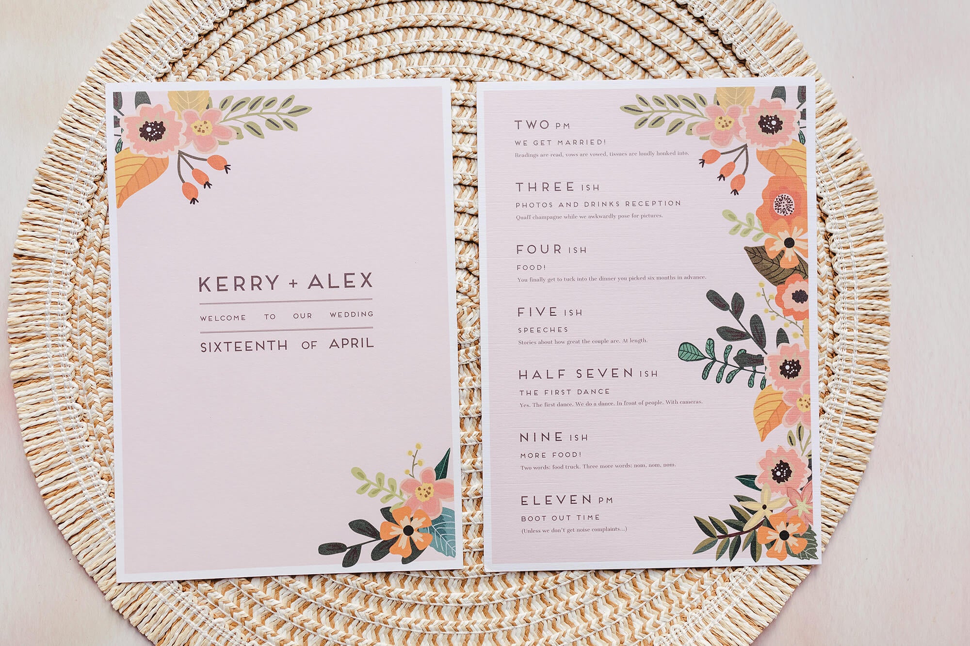 Rustic, floral order of service