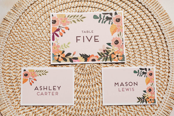 Rustic, floral table name signs
