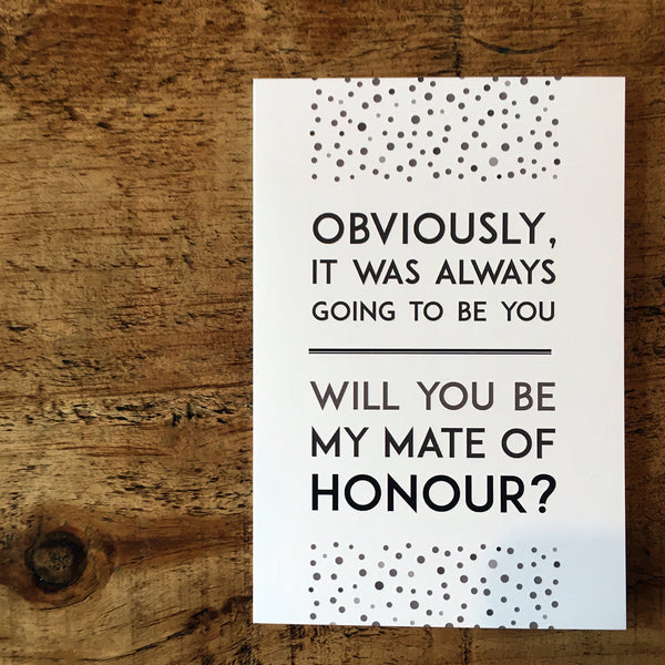 Vintage-inspired will you be my mate of honour proposal card