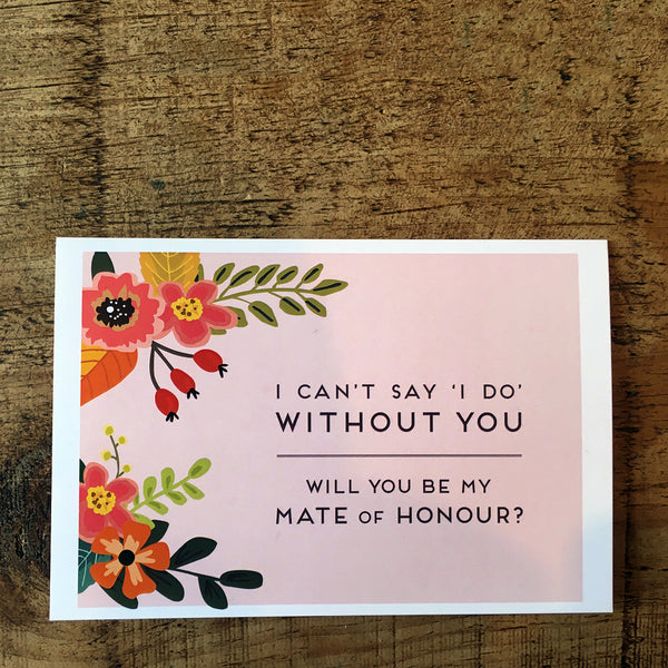Autumn floral will you be my mate of honour proposal card