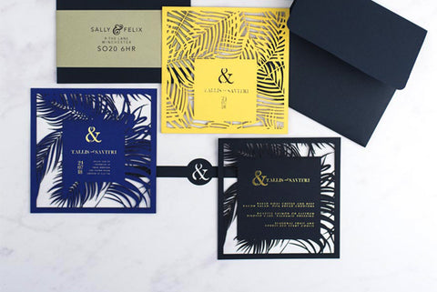 Pen & Fold: Palm Suite tropical wedding invitation