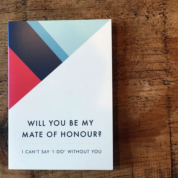 Geometric stripe will you be my mate of honour proposal card