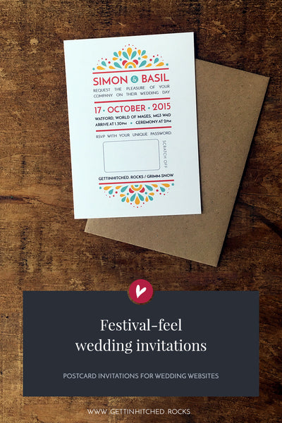 Modern, festival-feel wedding invitation