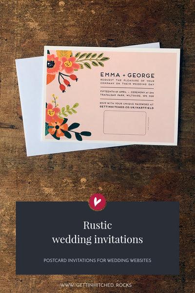 Floral, rustic wedding invitation