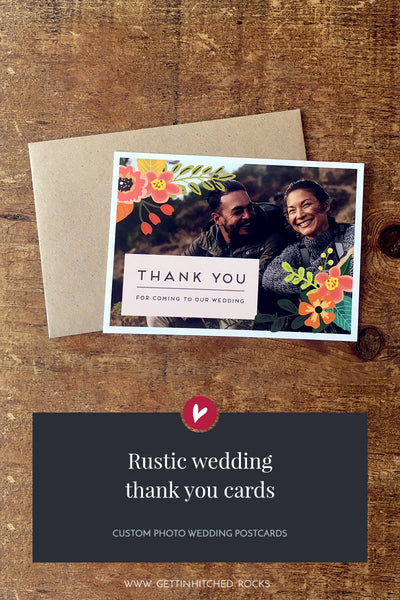 Floral, rustic thank you postcard