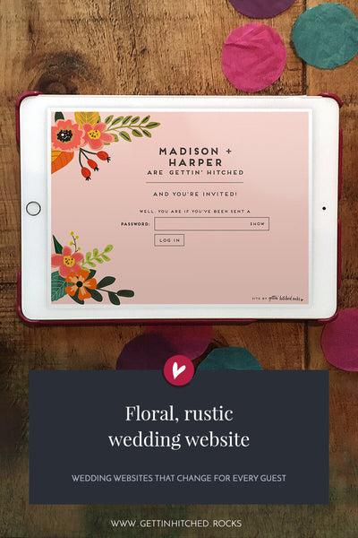Floral, rustic wedding website