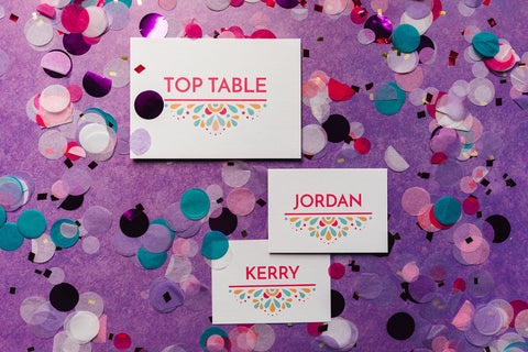 Modern, festival-feel table name signs